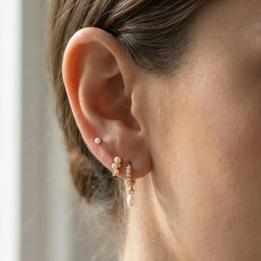 Pearl Stud & Hoop Earring Set