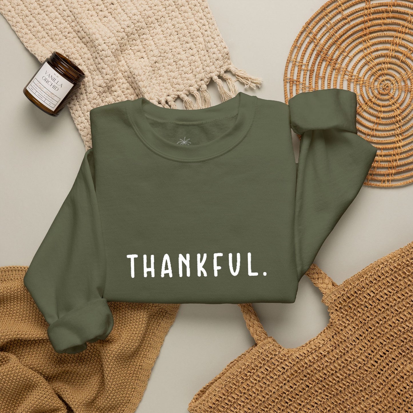 Embroidered Thankful Crewneck