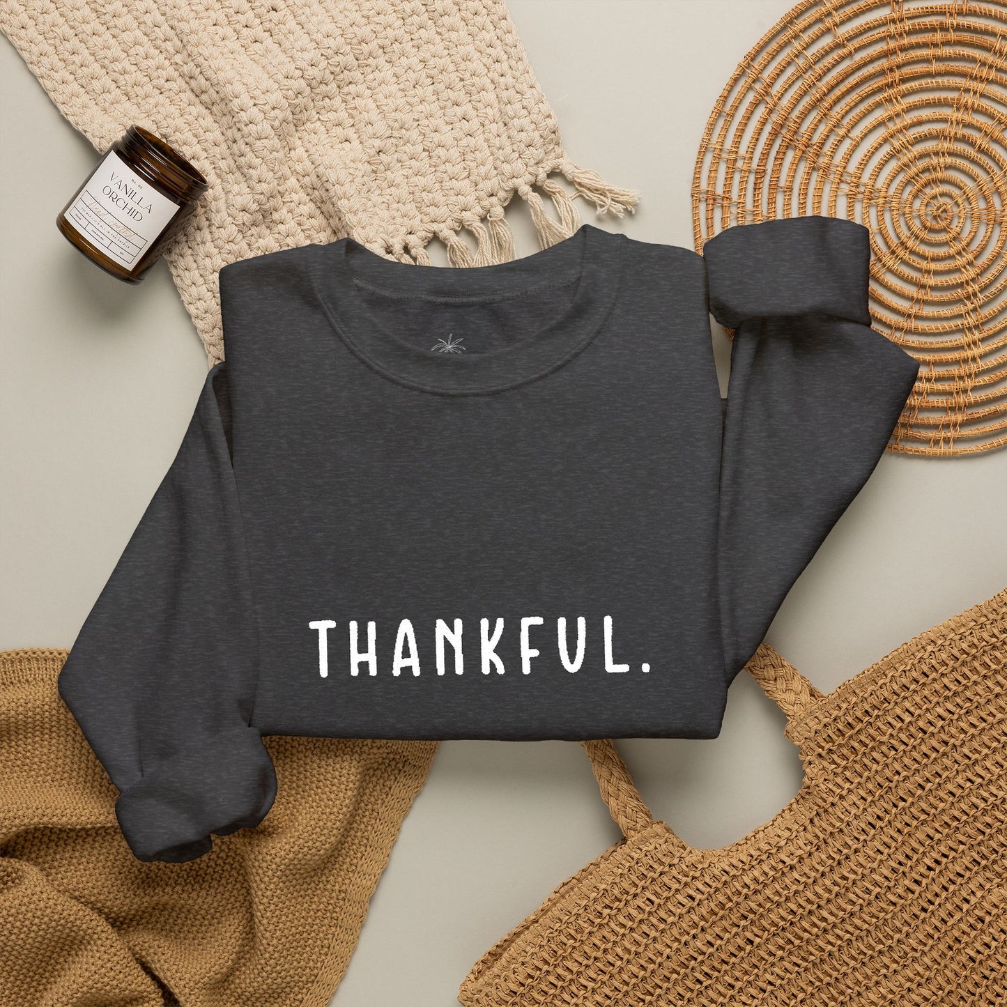 Embroidered Thankful Crewneck