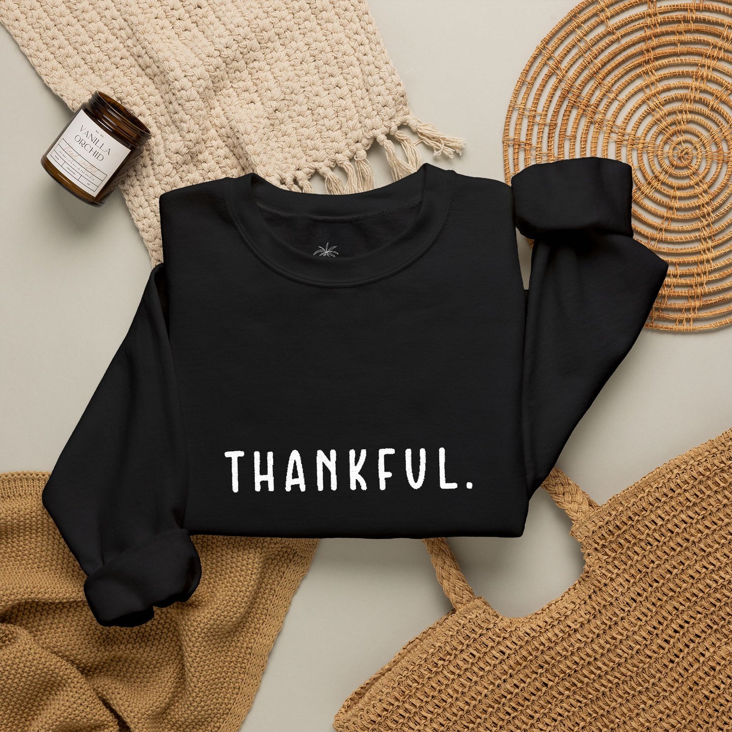 Embroidered Thankful Crewneck