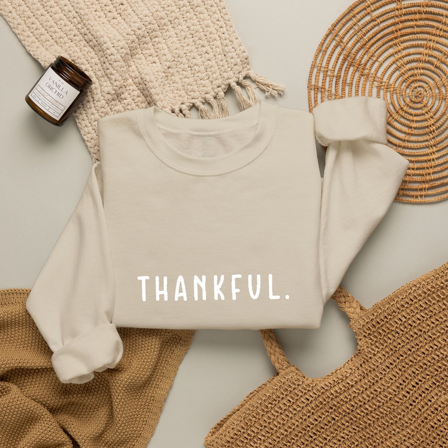 Embroidered Thankful Crewneck