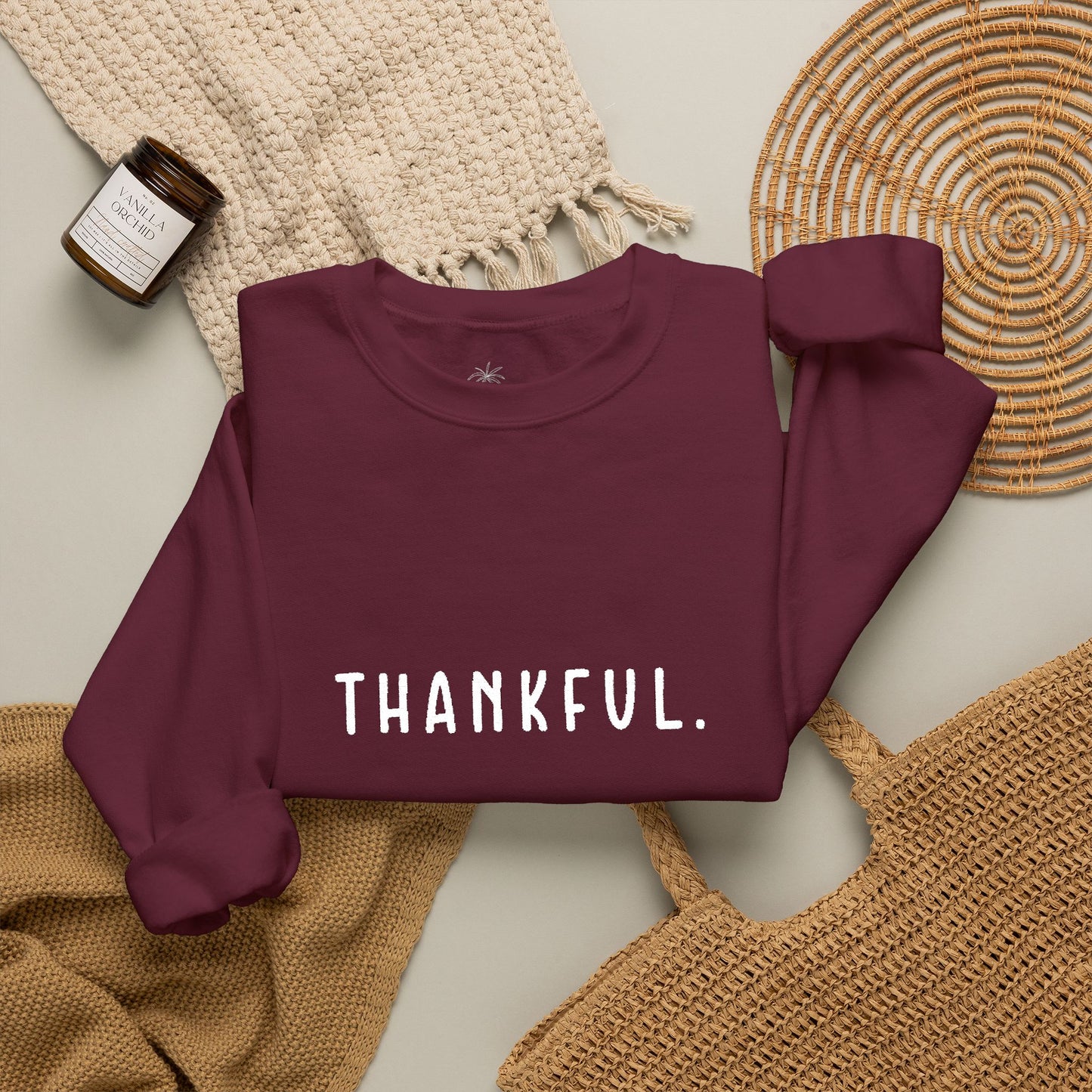 Embroidered Thankful Crewneck
