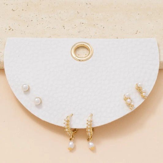 Pearl Stud & Hoop Earring Set
