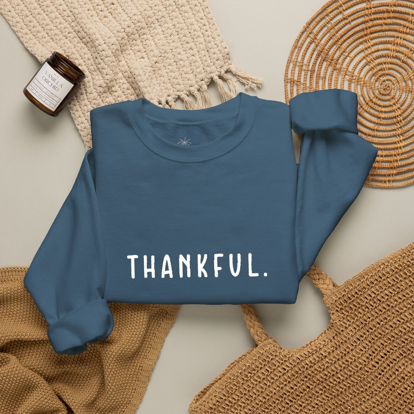 Embroidered Thankful Crewneck