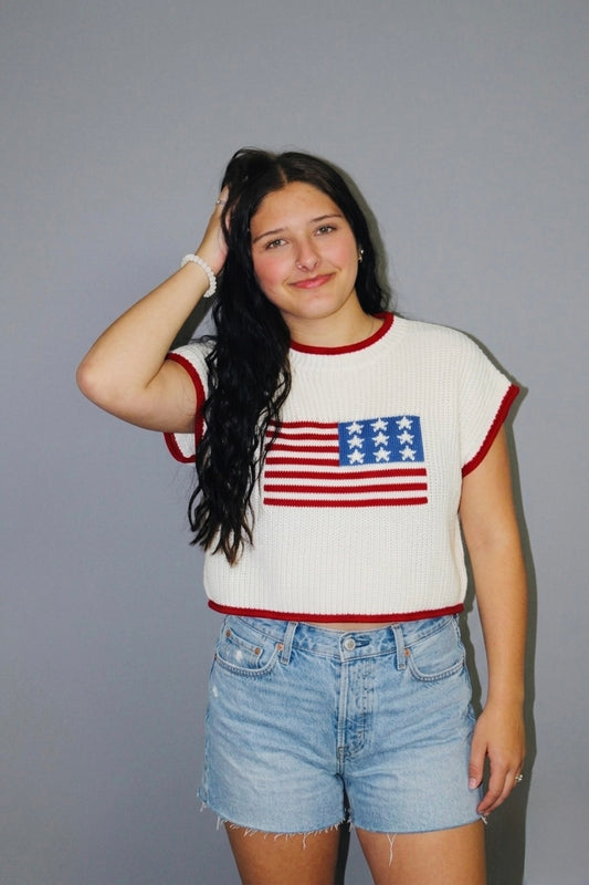 American Flag Knit Sweater Top