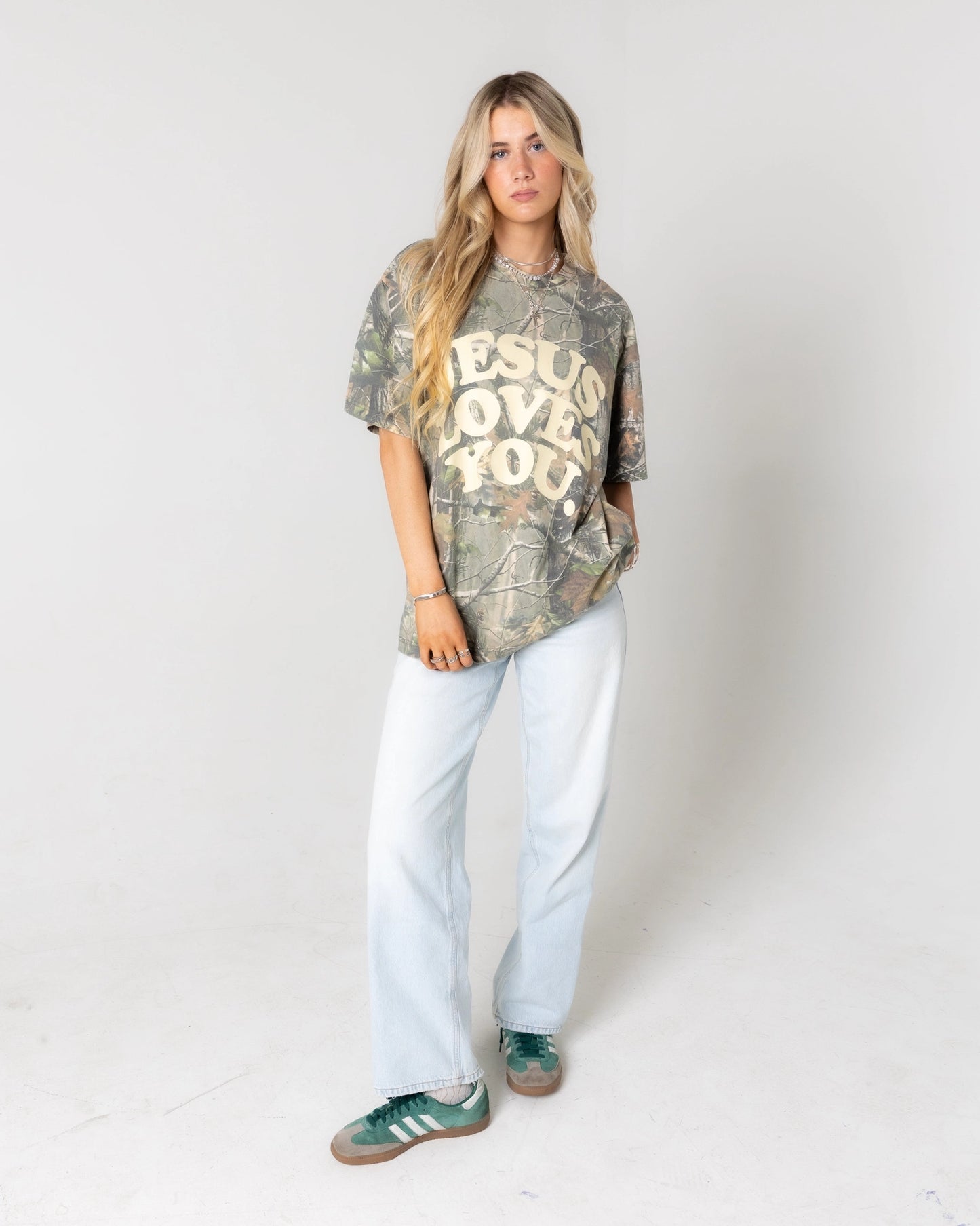 Oversized 'Jesus Loves You' Camo Tee